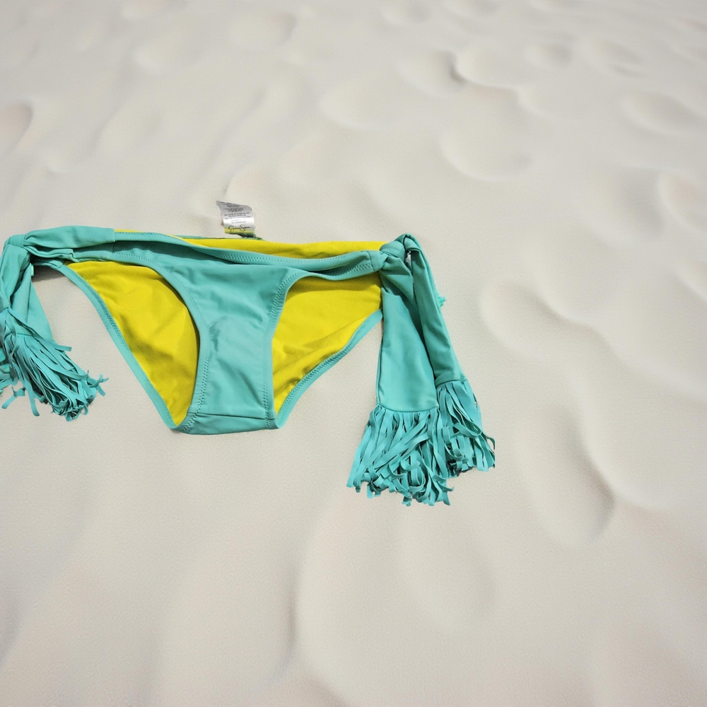 New Jessica Simpson Blue/greenish and Yellow Fringe Swim Bikin Bottom size med